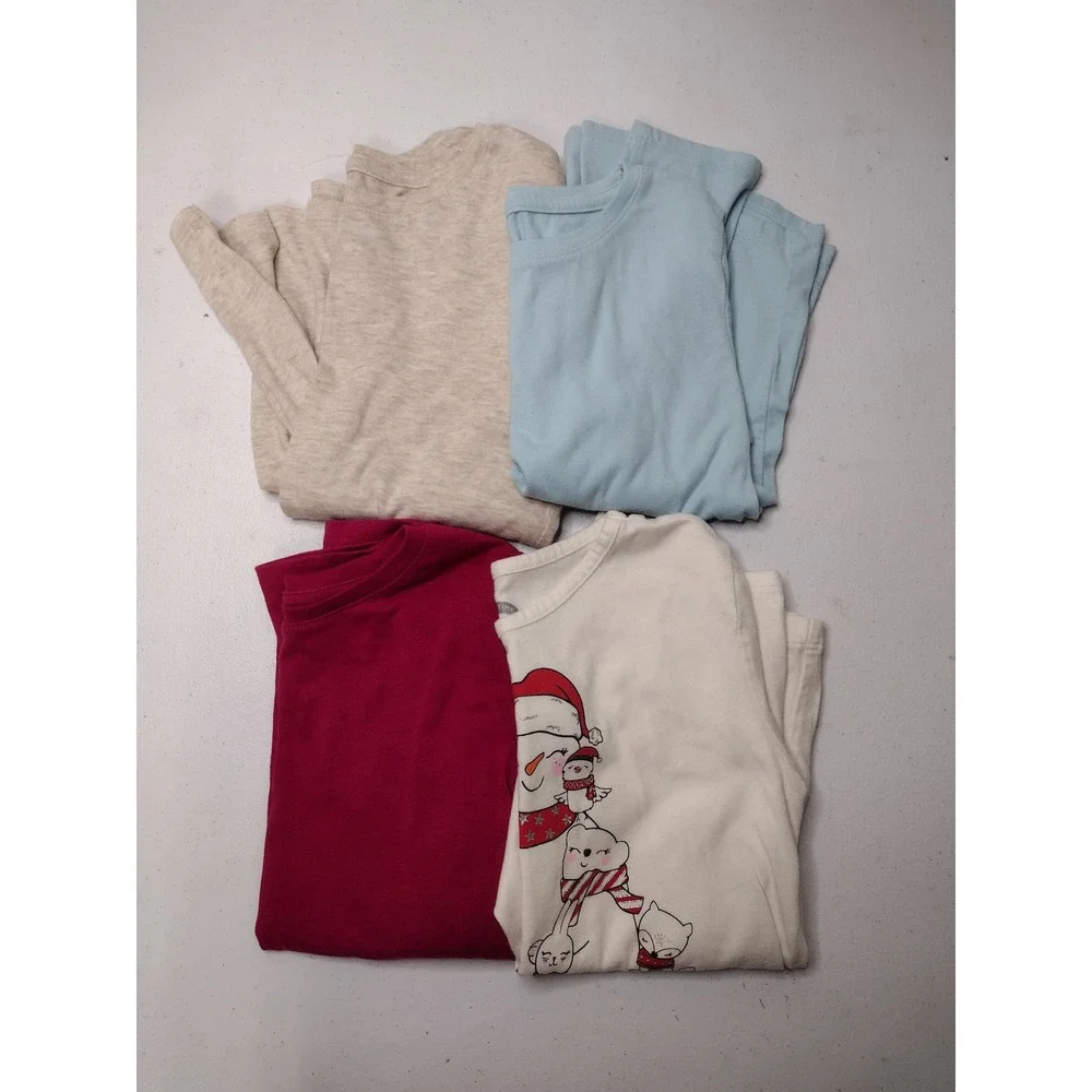 Wonder Nation Girls Long Sleeve Shirt Bundle Size S 6-6X Pink Blue Oatmeal 4pk